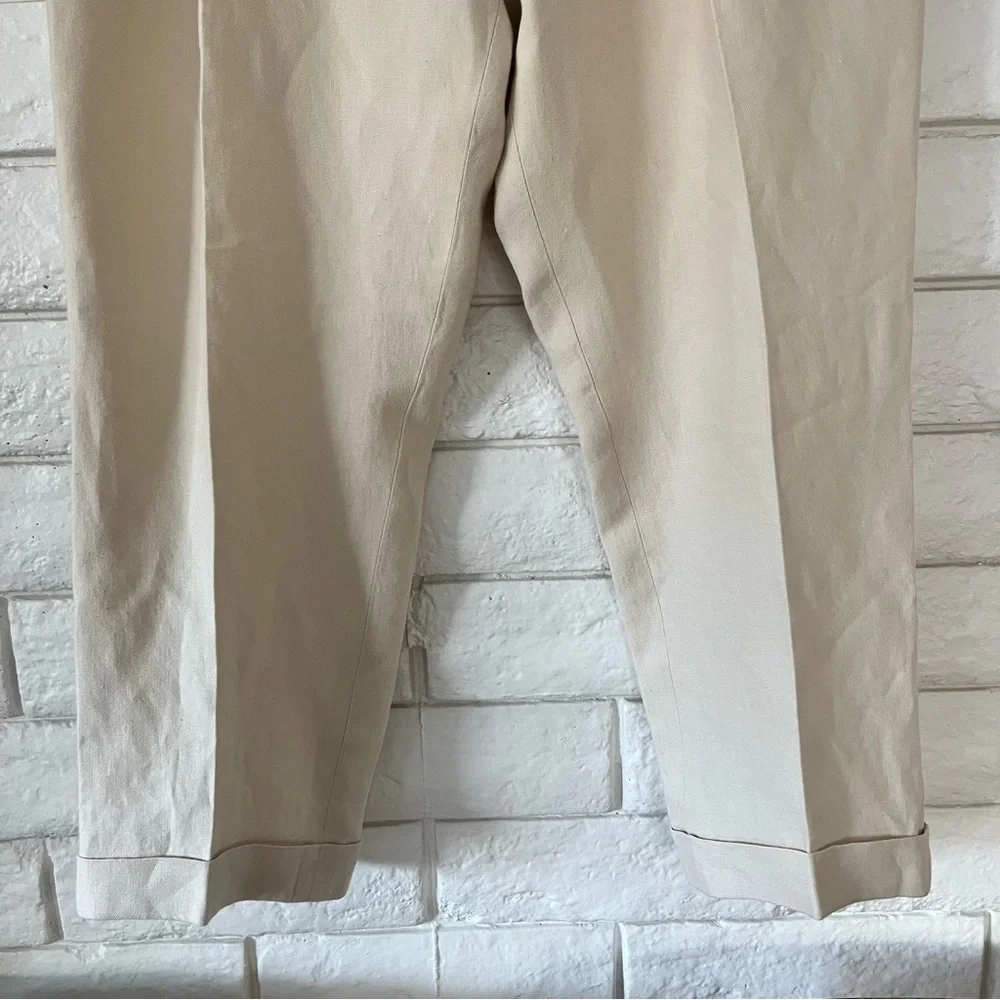 New & Lingwood Men’s Dress Slacks Trouser Cream Ivory Italian Linen Sz 42 Luxury